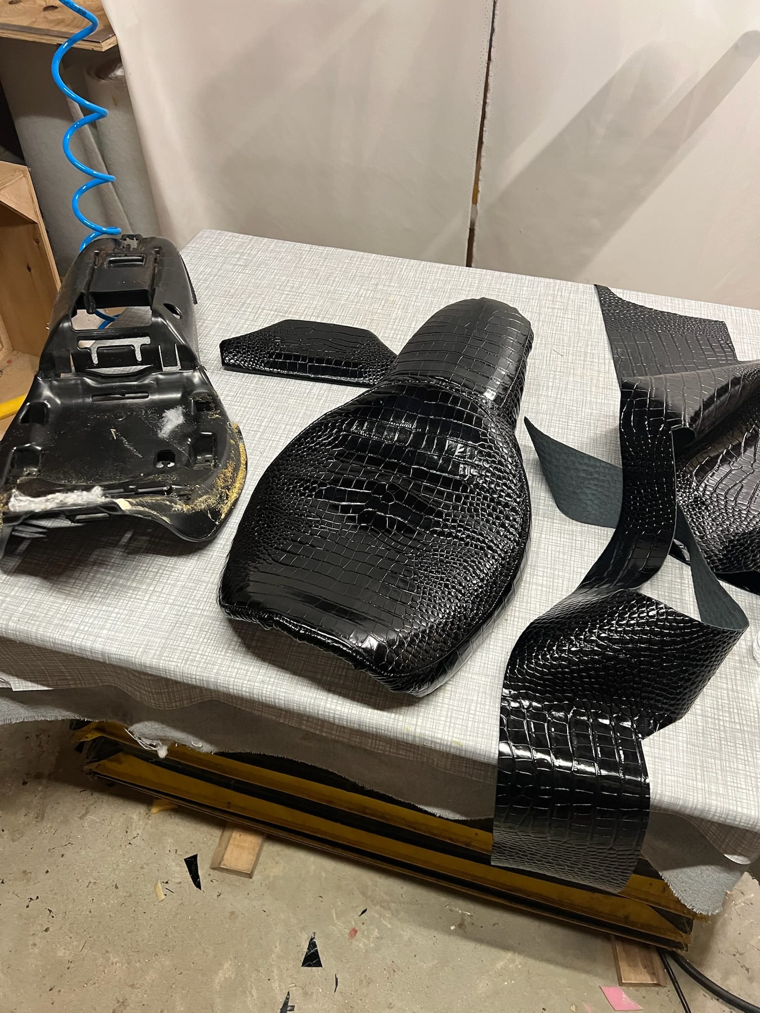 Black jet ski seat reupholstered