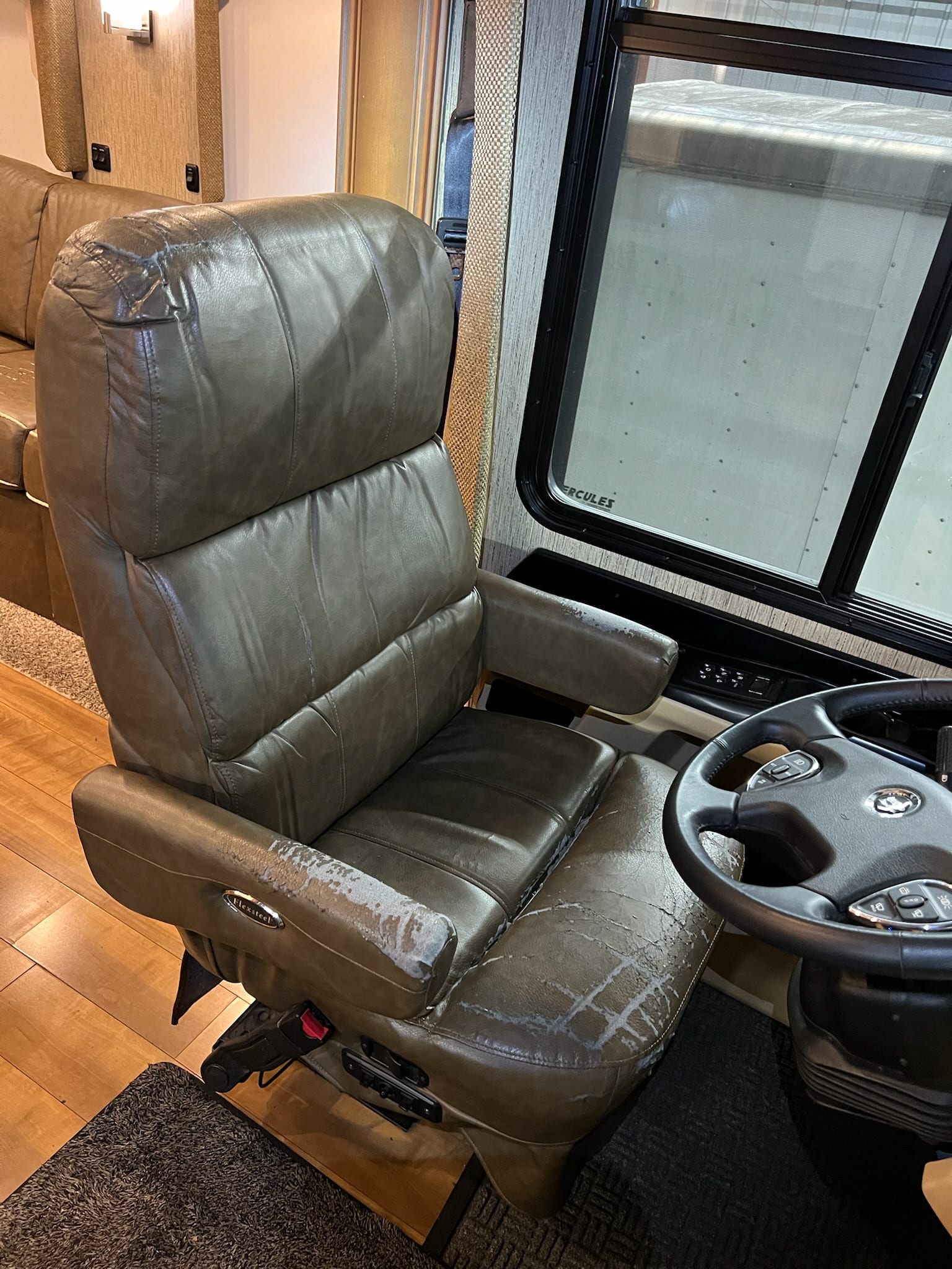 RV living area in leather upholstery