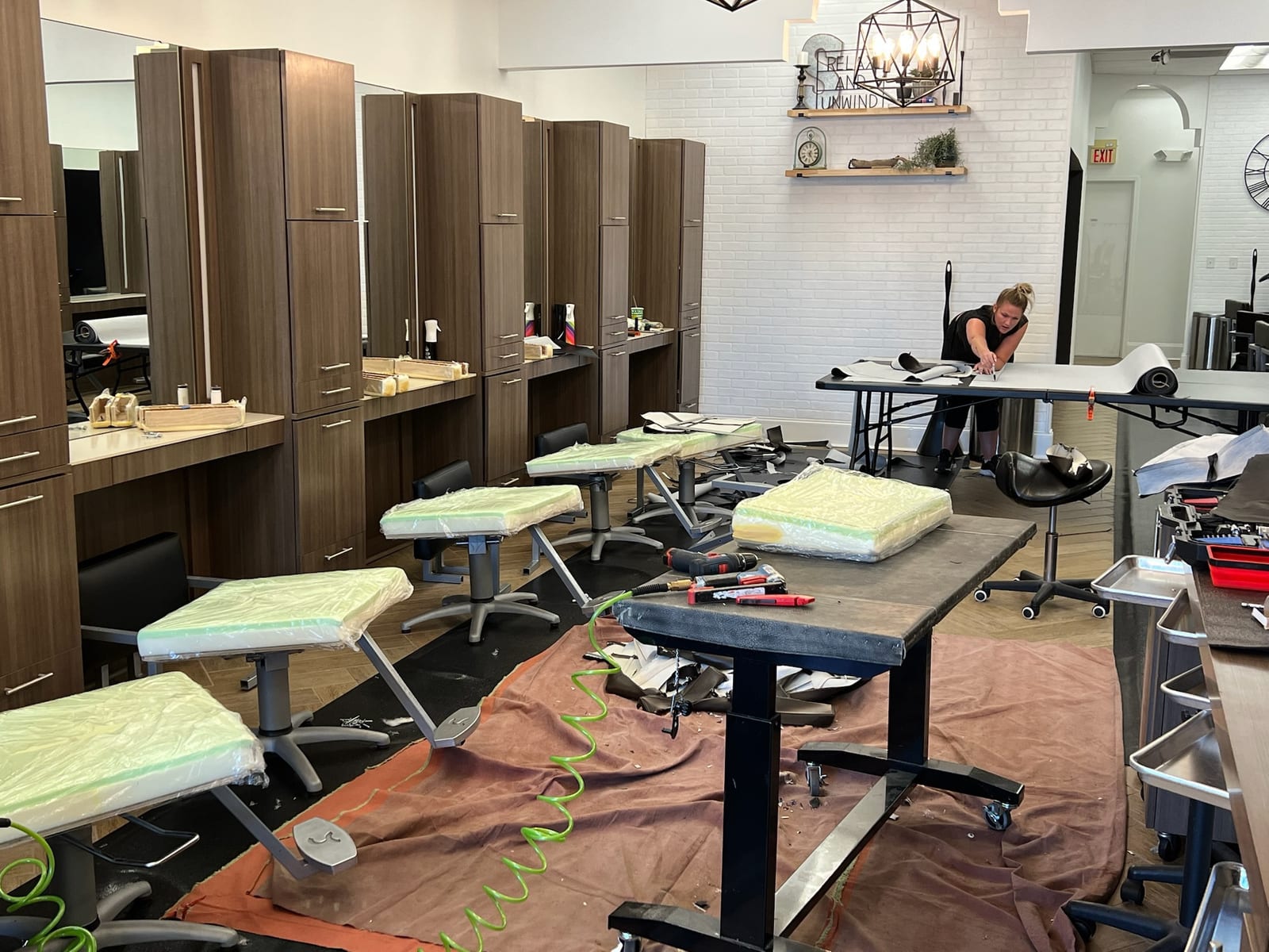 Salon stations with reupholstered seating